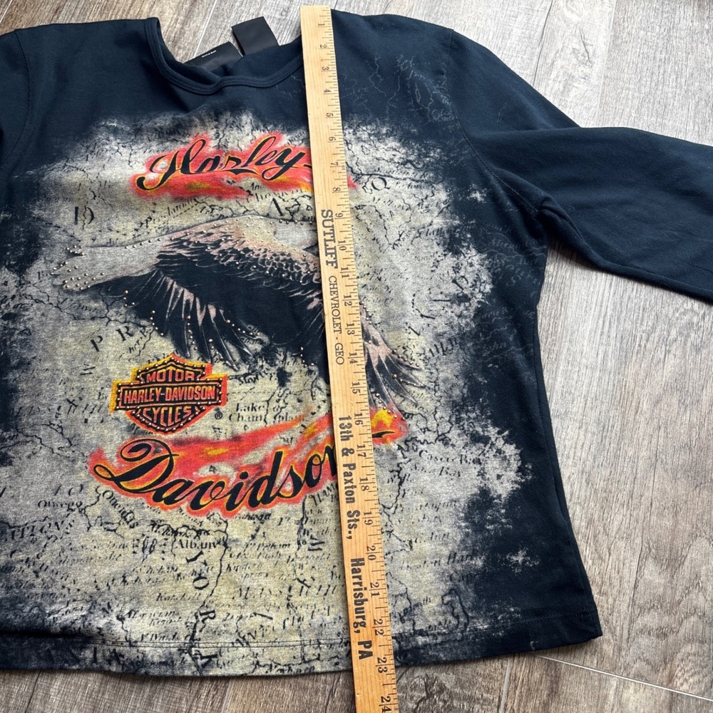 Harley Davidson Womens Long Sleeve Graphic T Shirt Eagle Map Print Black XL - Picture 7 of 7